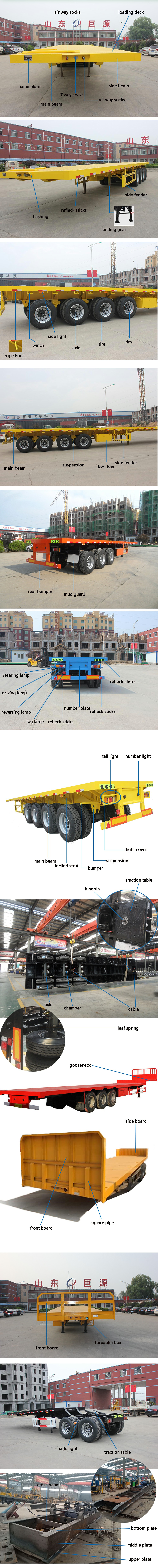 Japan Market Semi Truck Flatbed Trailer with 80T Max Payload and Hydraulic Ladder