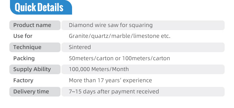 Customized Support ODM Diamond Profiling Wire Saw for D11.0*37 Or 40m Granite Cutting