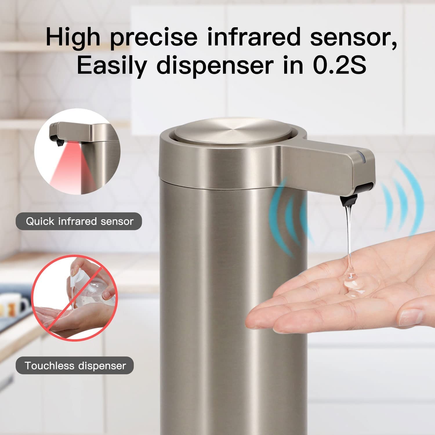 OEM Color Stainless Steel Touchless Hand Sanitizer Dispenser Waterproof FCC