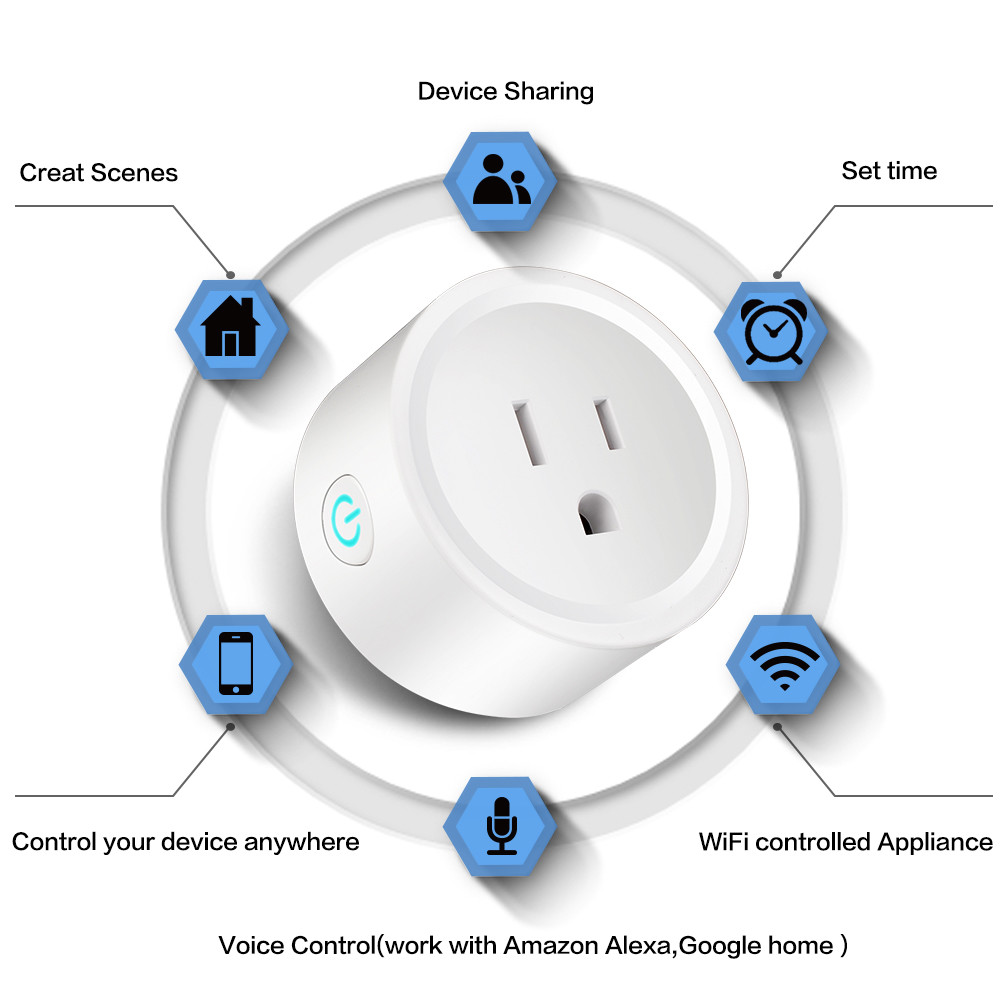 Us Standard Tuya Smart Life Amazon Alexa Wifi Wireless Us Mini Wifi Smart Plug