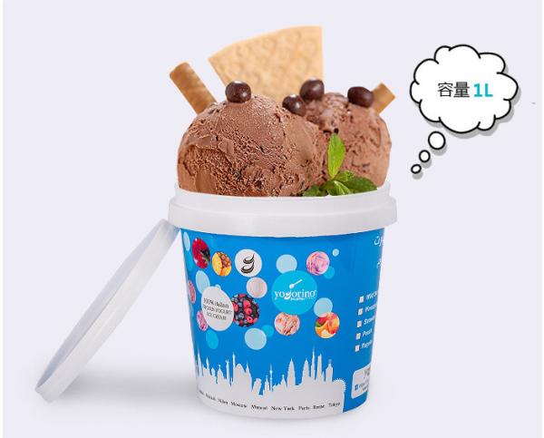 1L Custom Plastic Disposable Ice Cream Cups With Lid , Throw Away Food Storage