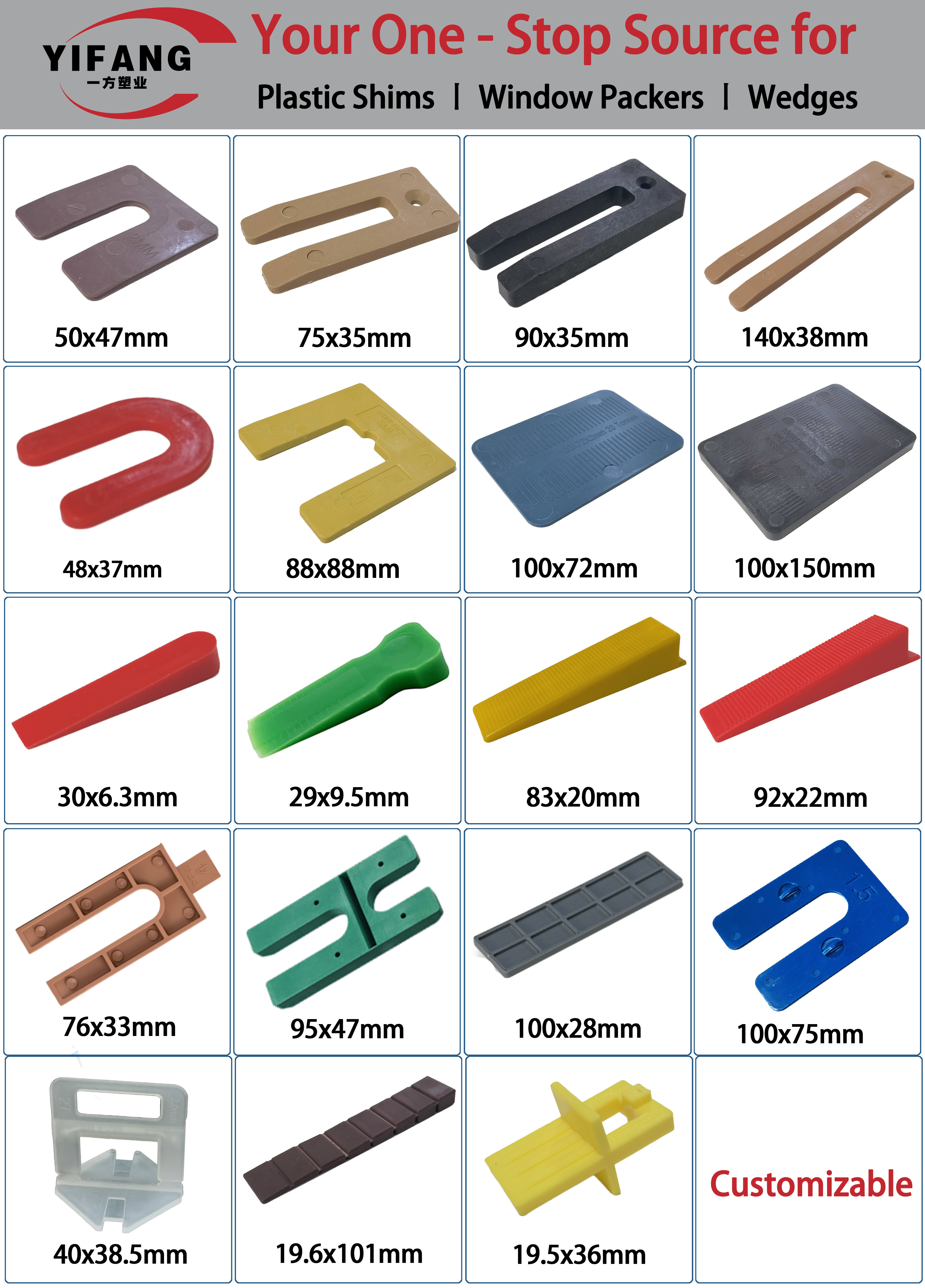 90x90mm Plastic Window Packer Shims Waterproof Window Horseshoe Stump Packer Plastic Window Packers for Windows