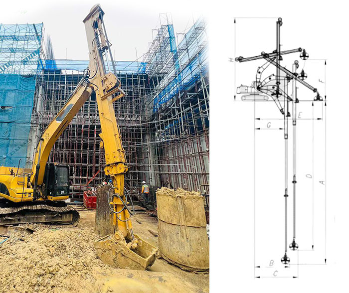 Excavator 25m Telescopic Dipper Arm Digging Foundation Pit With Clamshell Bucket