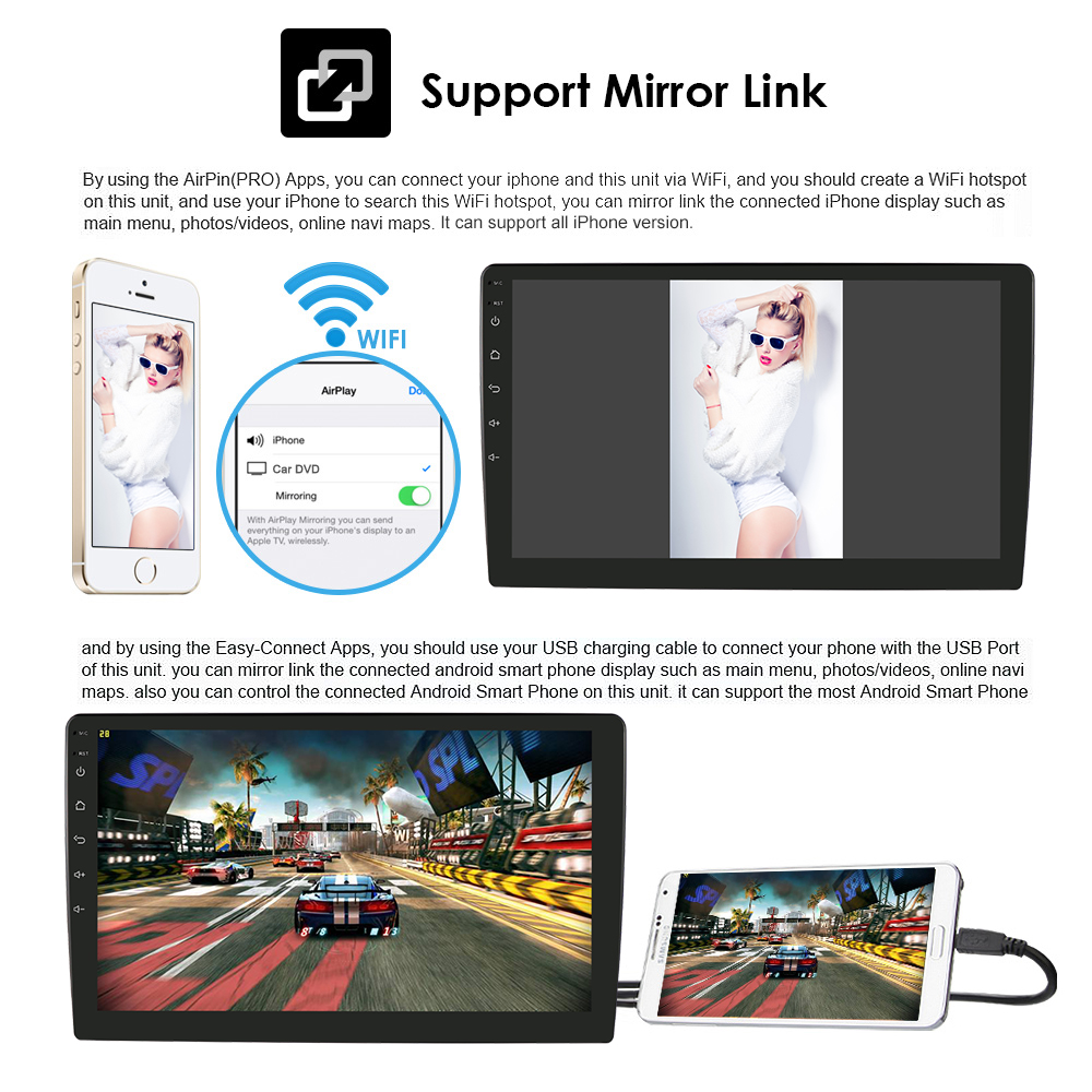 Universal 9" Android10 Car Stereo with WIFI Carplay GPS and Steering Wheel Control