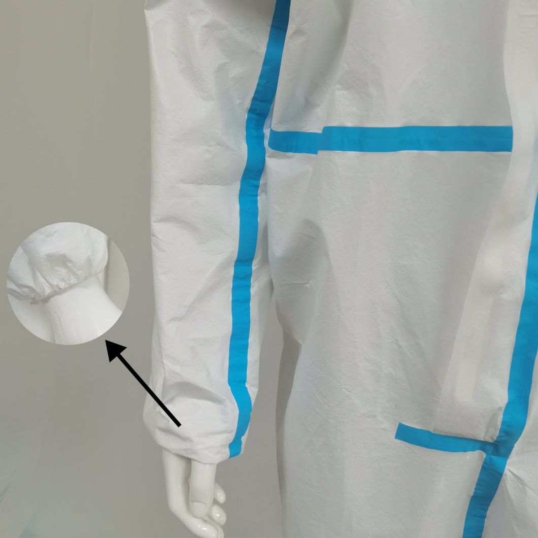 China Factory ISO PP+PE White Disposable Type5&6 Coveralls with Tape