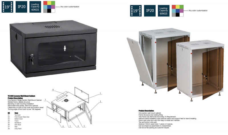 Telecom Cabinet for Fiber Optic Manufacture Network Rack Arm Wall Hanging Cabinet