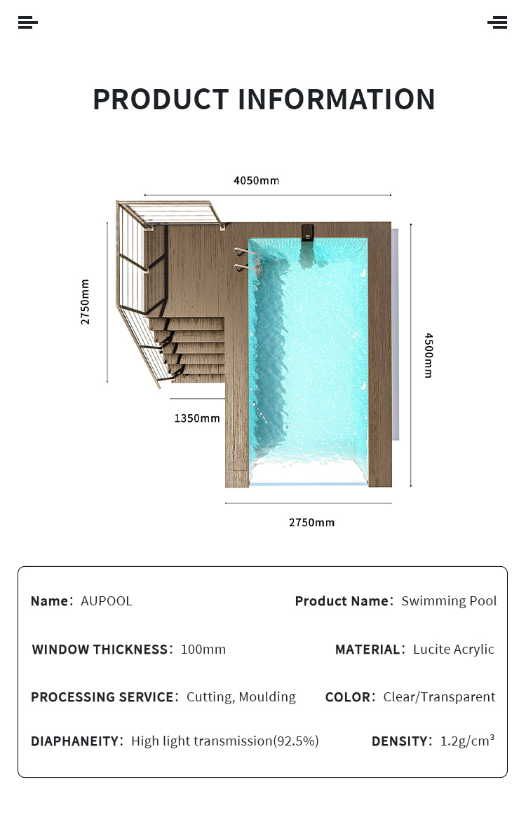 Backyard Prefab Swimming Pool with Above Ground Endless Infinity Design and Air Pump