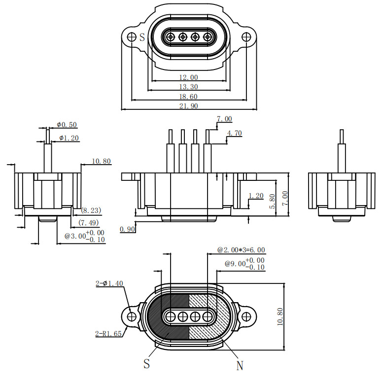 2.0mm Pitch Magnetic Power Connector DIP Male Female Connectors 4 Pin With N52 Magnet