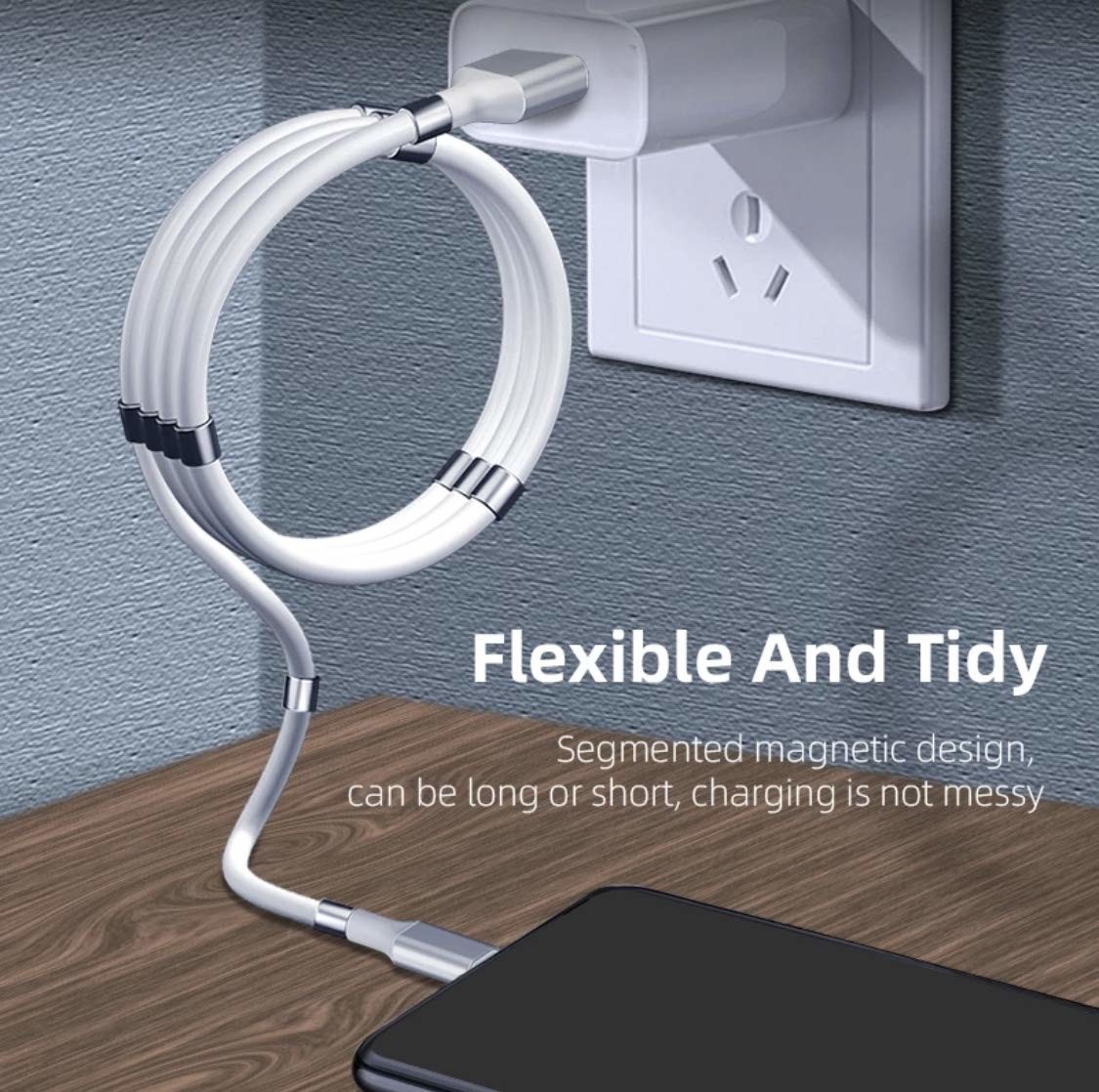 Magnetic Phone USB Charger Cable 4.7mm Storage Self Winding Retractable Charging Cable