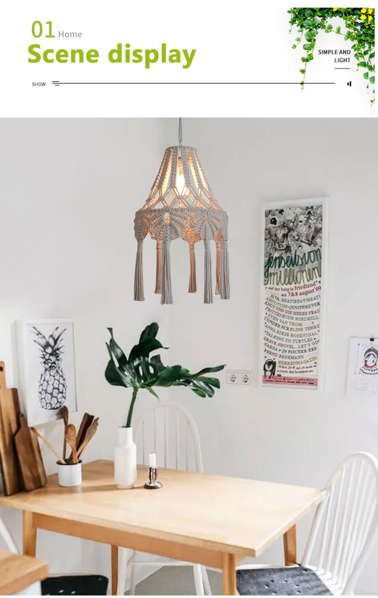 Bohemian Chandelier Hand Woven Lampshade Long Tassel Retro Decorative knitting lamp(WH-VP-216)