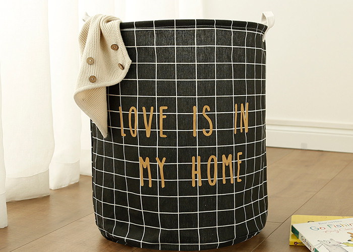 Puting Foldable washing laundry clothes basket toy storage bag bathroom box customized coffee plaid love is in my home