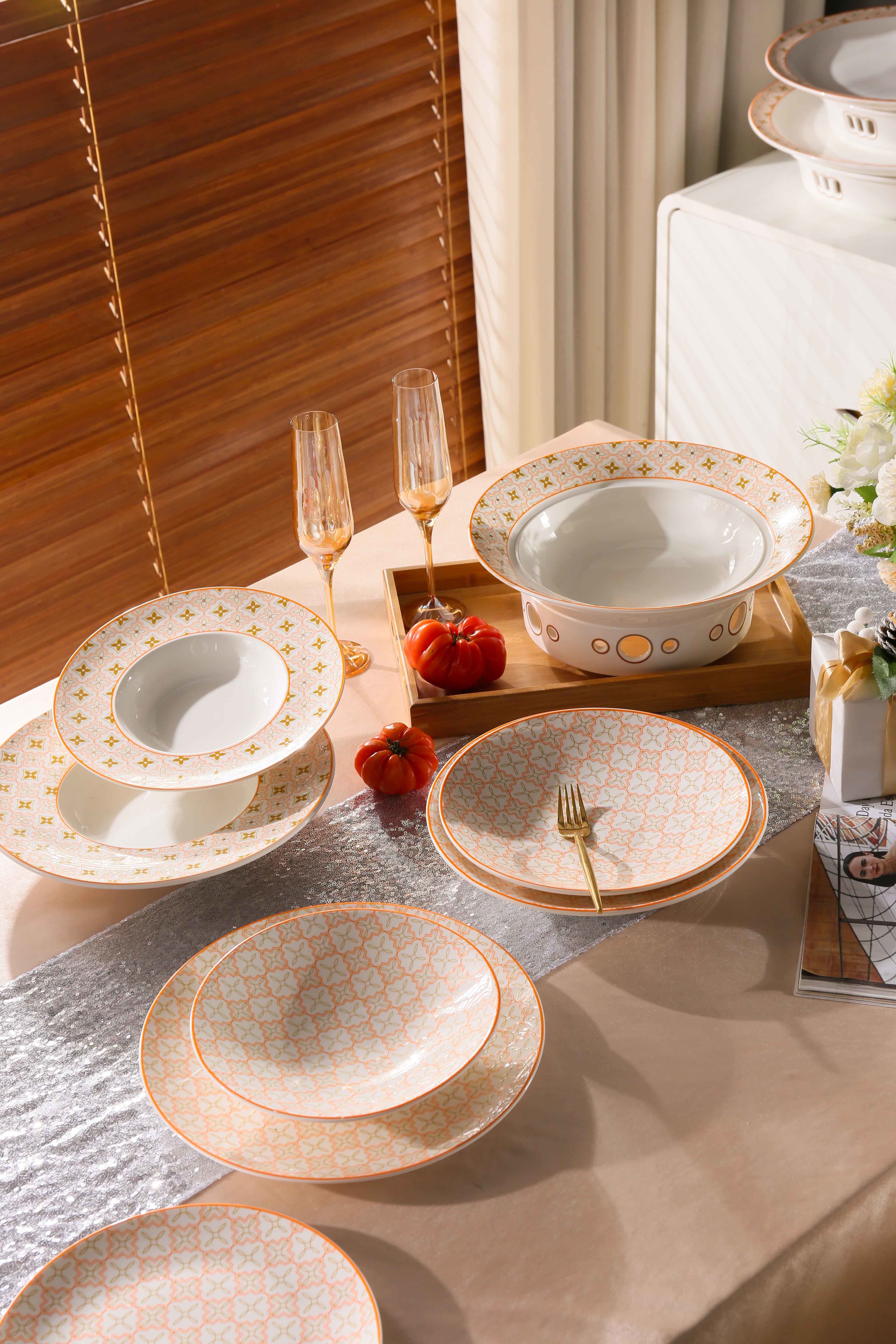 Bone China Dinnerware Set Luxury Ceramic Dining Dishes Plates Bowls Cups Sets