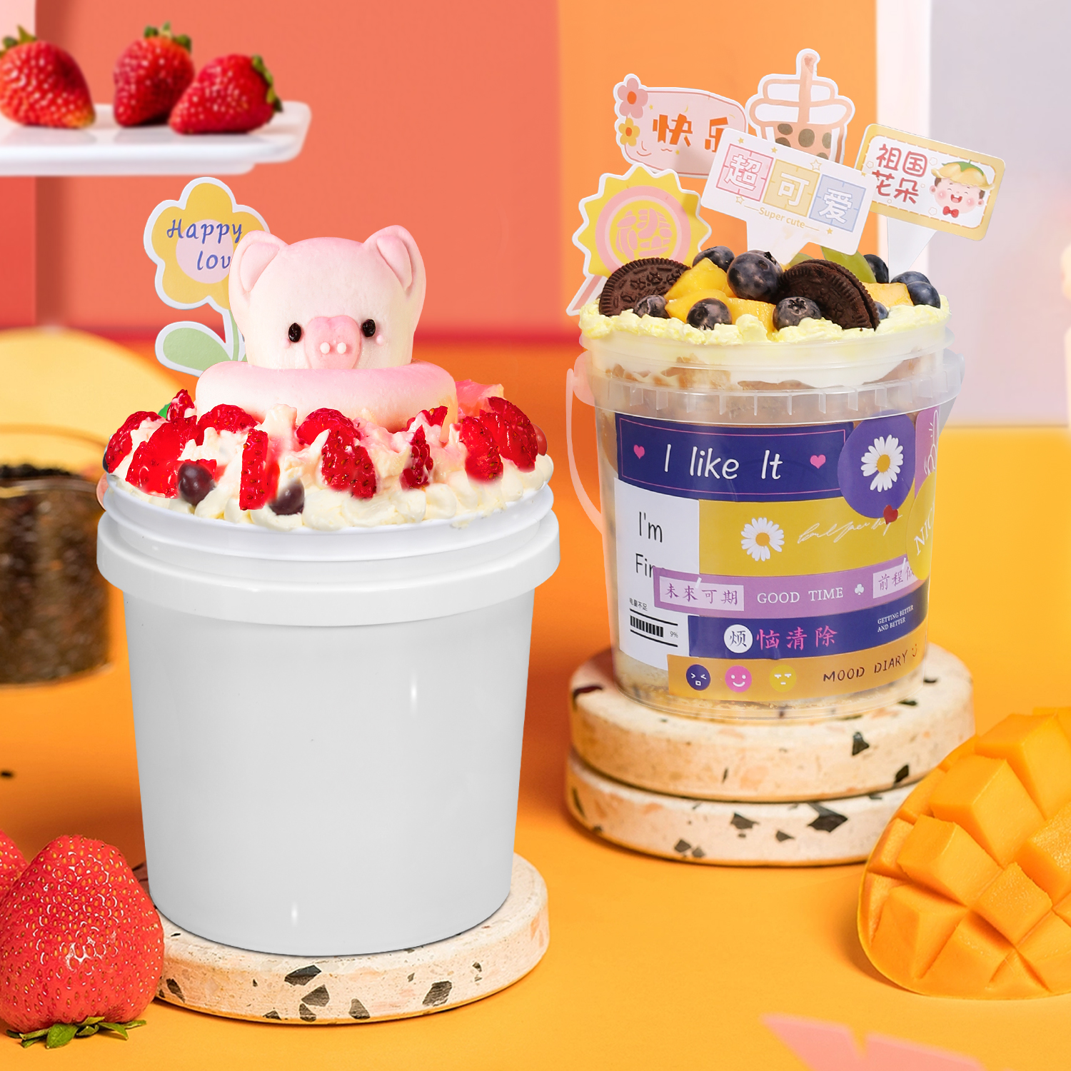 Plastic Bucket 1L 2L Round Clear Container for Cream Tea Seal Package Supplied Sample