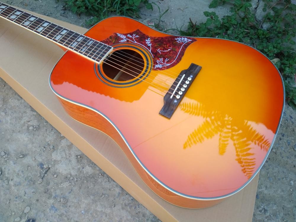 Top Quality 41 inch Orange color G Hummingbird classic acoustic guitar,Factory Custom Solid Spruce top guitar