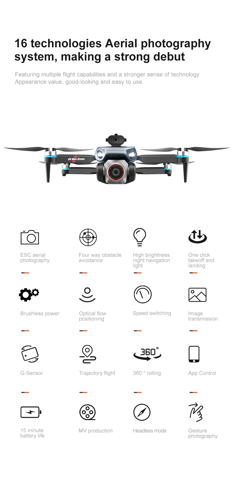 Plastic K6 Max Drone Wifi Foldable Remote Control Helicopter Rc Dron Toy Gifts with Other Maximum Flight Time