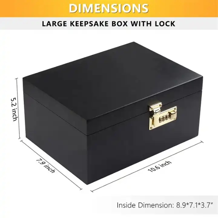Newest Solid Wood Box Customize Wooden Decorative Boxes with Hinged Lid Black Wooden Box