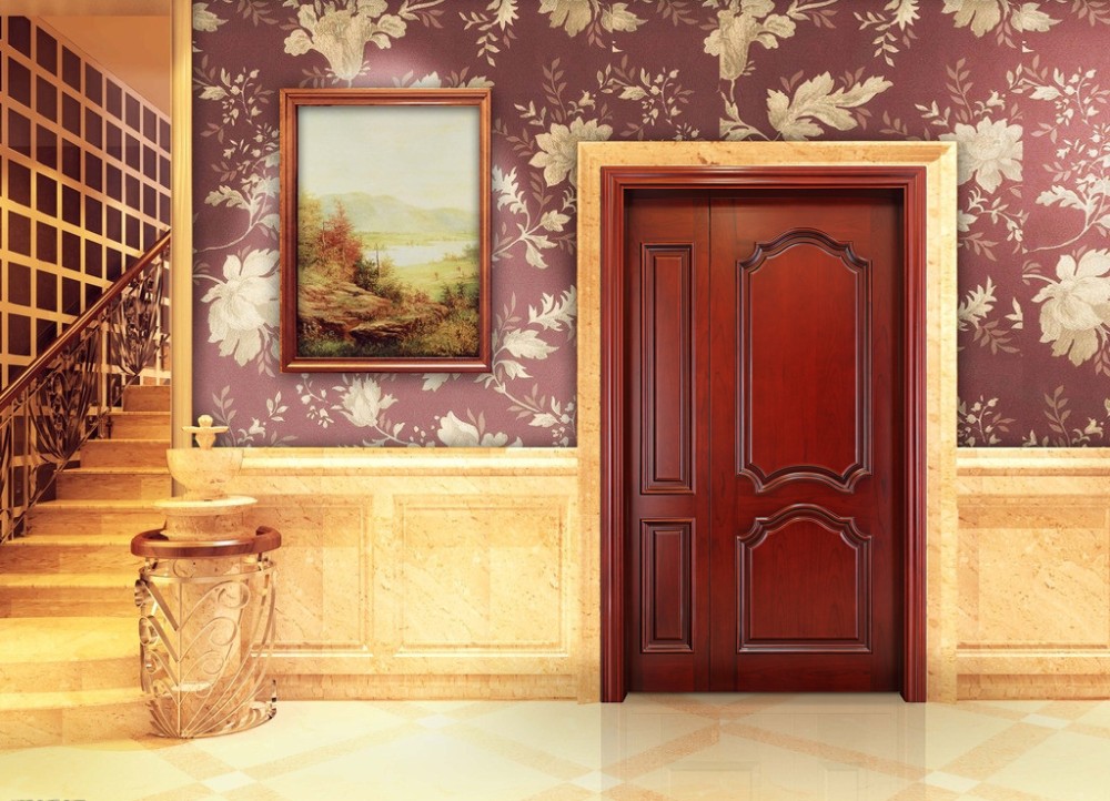 Single Flower Teak Solid Wood Internal Doors 85cm Width Moisture Proof