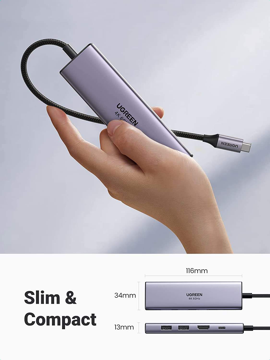 6-in-1USB C to USB Hub 4K@60Hz Adapter with 3 USB 3.0 Ports SD/TF Card Reader Multiport Dongle Type C Adapter