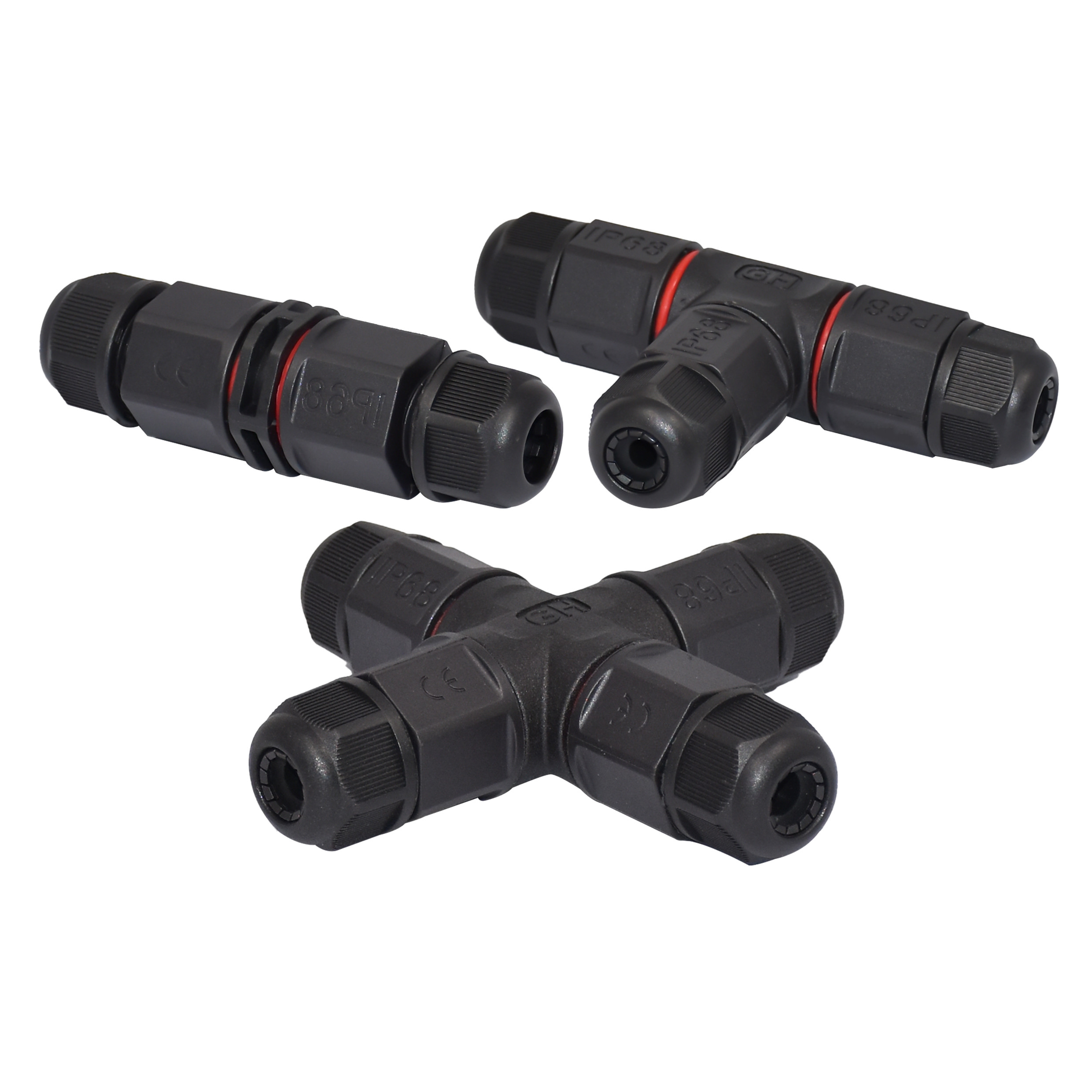 3 Pin Pole Four Way Waterproof 300V 3 Pin Black Plug Adapter LED Screen Connector M 20 T + Type Connector 3 Directions