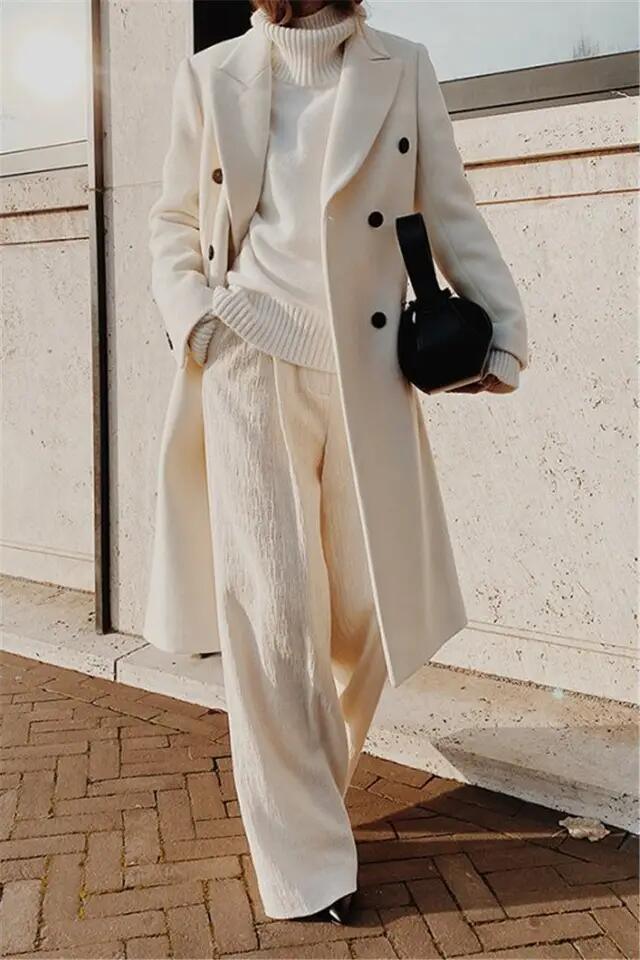 Trendy Winter Ladies Solid Color Long Jackets Casual Plus Size MIDI Cardigans Buttons MIDI Suit Fashion Wool Coats for Womens