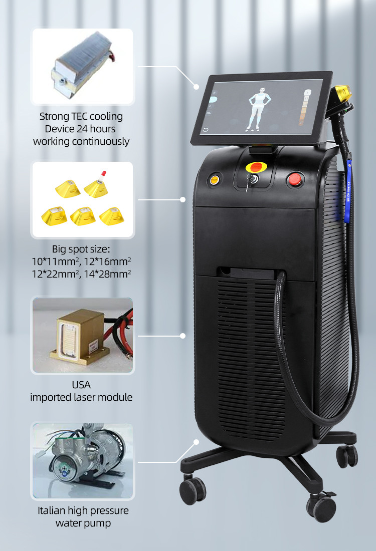 Double Handle Soprano Titanium Laser Beauty Machine 4k Hair Remover 1200W 12 Bars Diode