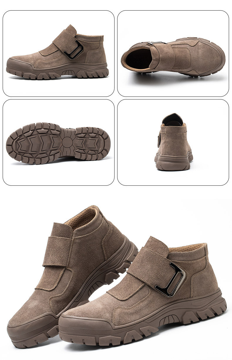 Comfortable Men's Welding Safety Shoes Suede Work Boots With Rubber Sole Felt Button Kevlar
