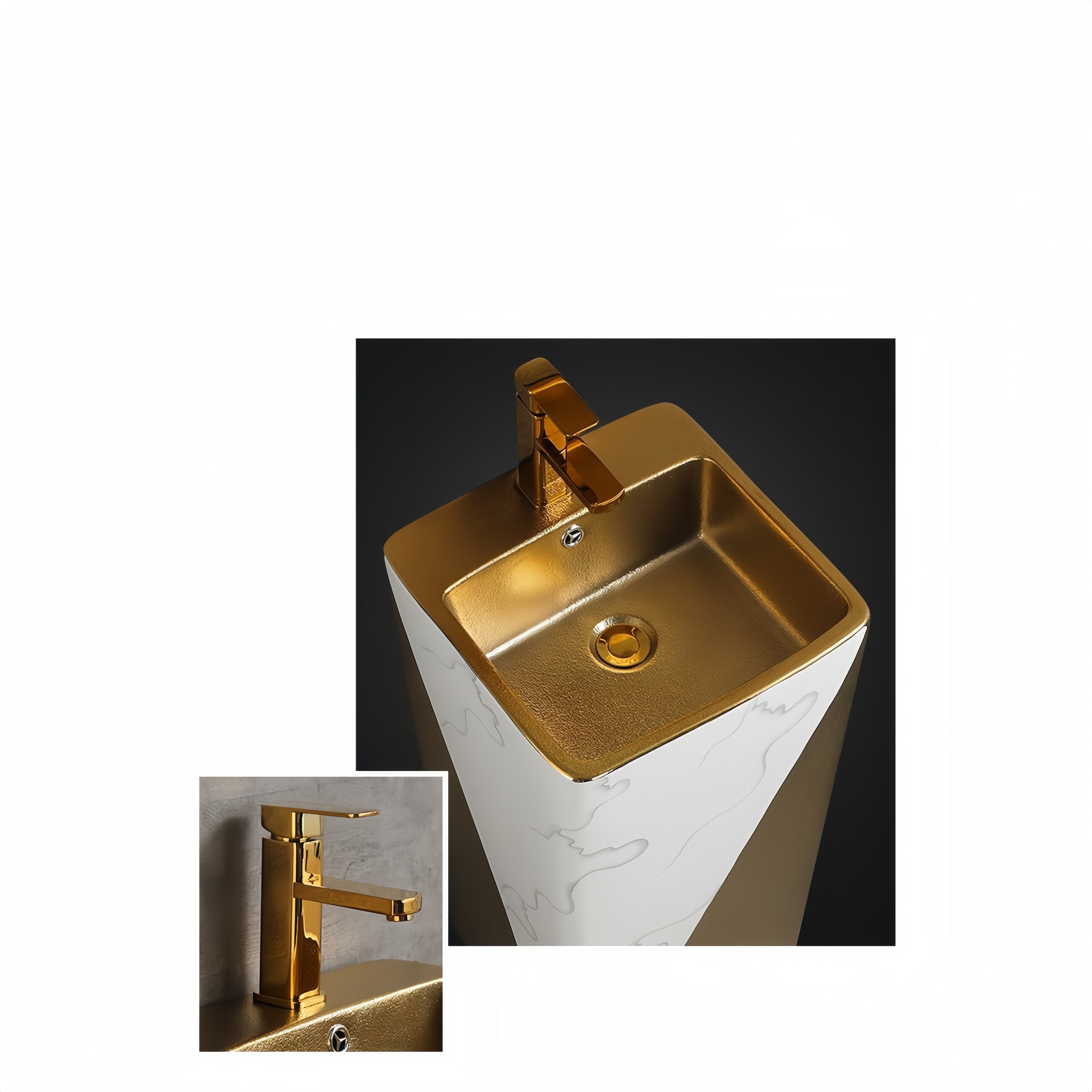 Dual-Flush Traditional Design Modern Pedestal Sinks with Decorative Backsplash Tiles