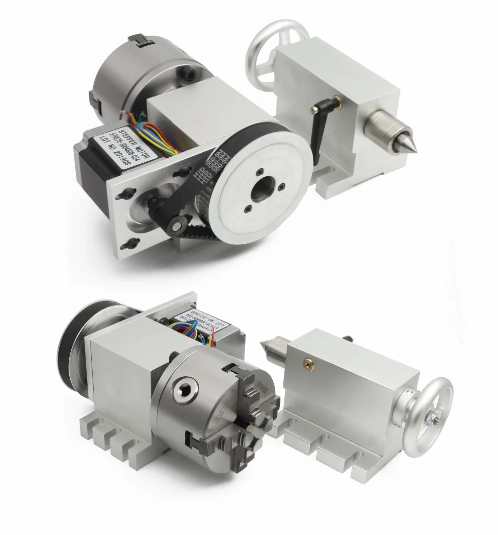 CNC A Rotary 4th Axis MT2 Tailstock 65mm K12-100mm 4 Jaw Chuck Dividing Head
