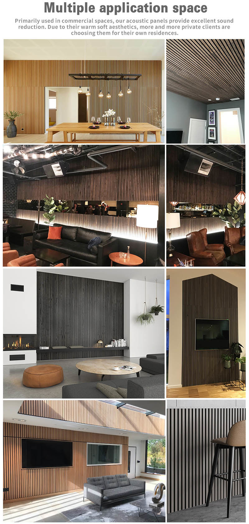 Wood Slat Wall Panels - Wood Black Acoustic Felt - 2400x600x22mm