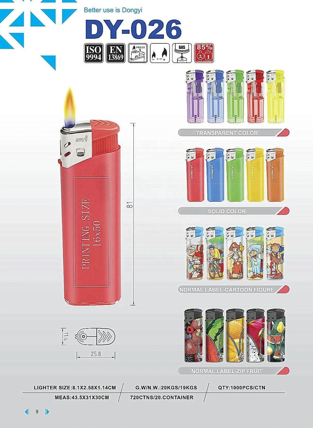Dongyi Fashion High Quality Customized Sign Plastic Gas Europe Lighter