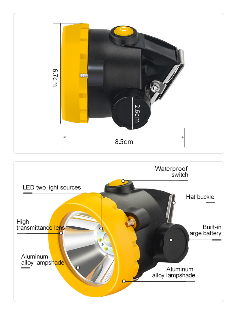 150mA LED Mining Waterproof Headlights 2000mAh With Main Auxiliary Lamp Sources