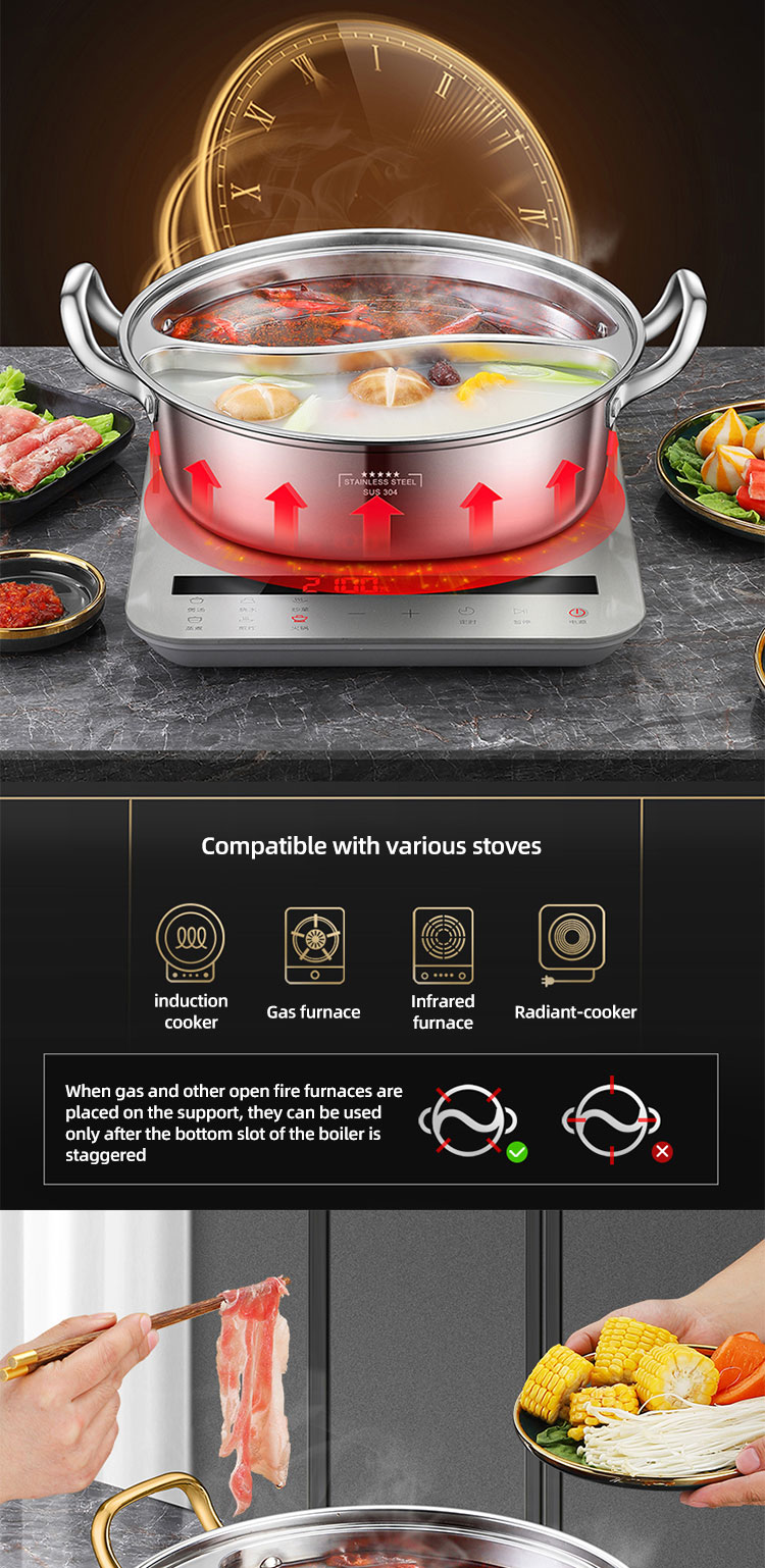 New Arrival 28cm Hot Pot Multi-user Hotpot Induction Soup Pot 304 Stainless Steel Shabu Pots For Cooking