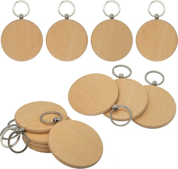 Ecofriendly Blank Wooden Key Chain Laser Engraving Logo Round Shape Wood