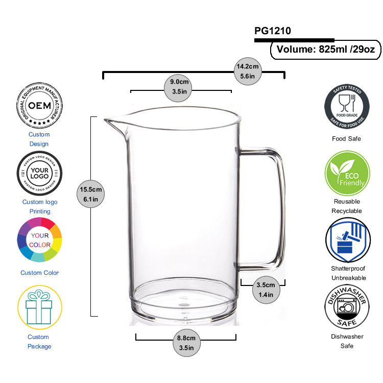 Heat Resistant Plastic Beverage Pitcher 29oz Plastic Juice Jug With Handle