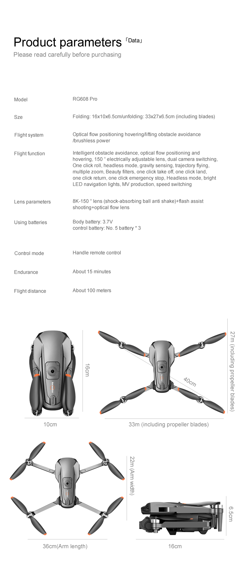 5KM Image Transmission Rg608 Pro Lift Obstacle Avoidance 8k Dual Camera Night Flash Shooting Brushless Motor 2.4g Wifi Fpv Quadcopter