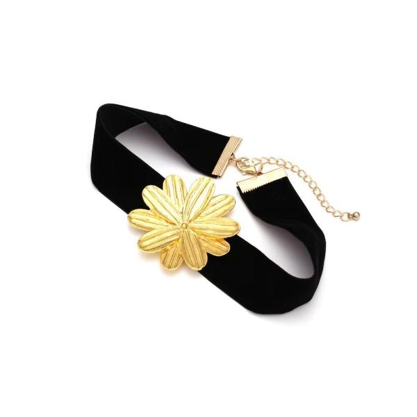 Various Length Fabric Ladies Necklace with Metal Flower Accessory and Golden