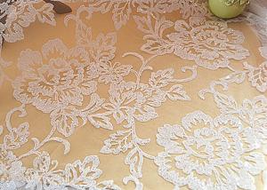  Embroidered Floral Sequin Netting Fabric , Sequin Tulle Fabric For Ivory Wedding Dresses Manufactures