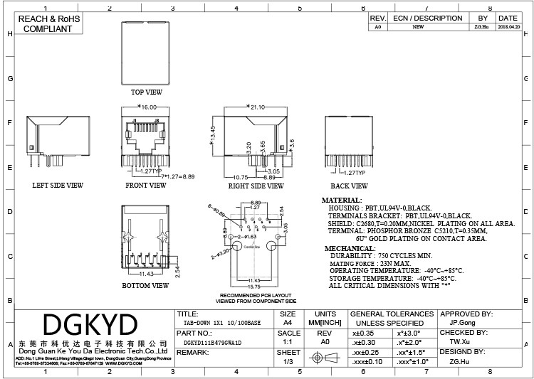 DGKYD111B479GWA1D RJ45 8P8C Connector Integrated Circuit Board Electronic Components