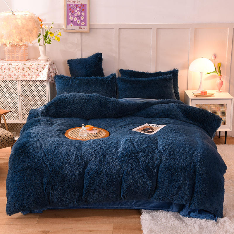 Soft and Warm Sheet Set for Kids Girl Rainbow Color Bed Sets Fur Velvet Fluffy Plush 4 Pcs
