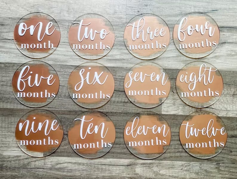 Acrylic Carved Wooden Milestone Discs Gift Pregnancy Milestone Discs