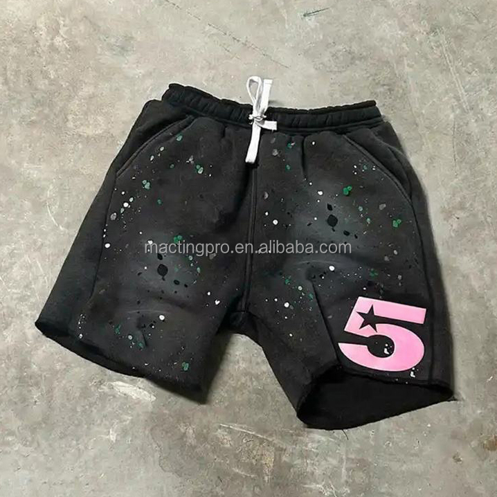 Washed French Terry Raw Hem Cut Edge Hip Hop Vintage Distressed Acid Men's Sweat Shorts