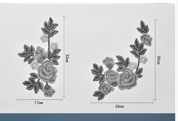 Colorful Polyester Neckline Embroidered Applique Patches / Large Embroidered Flower Patches