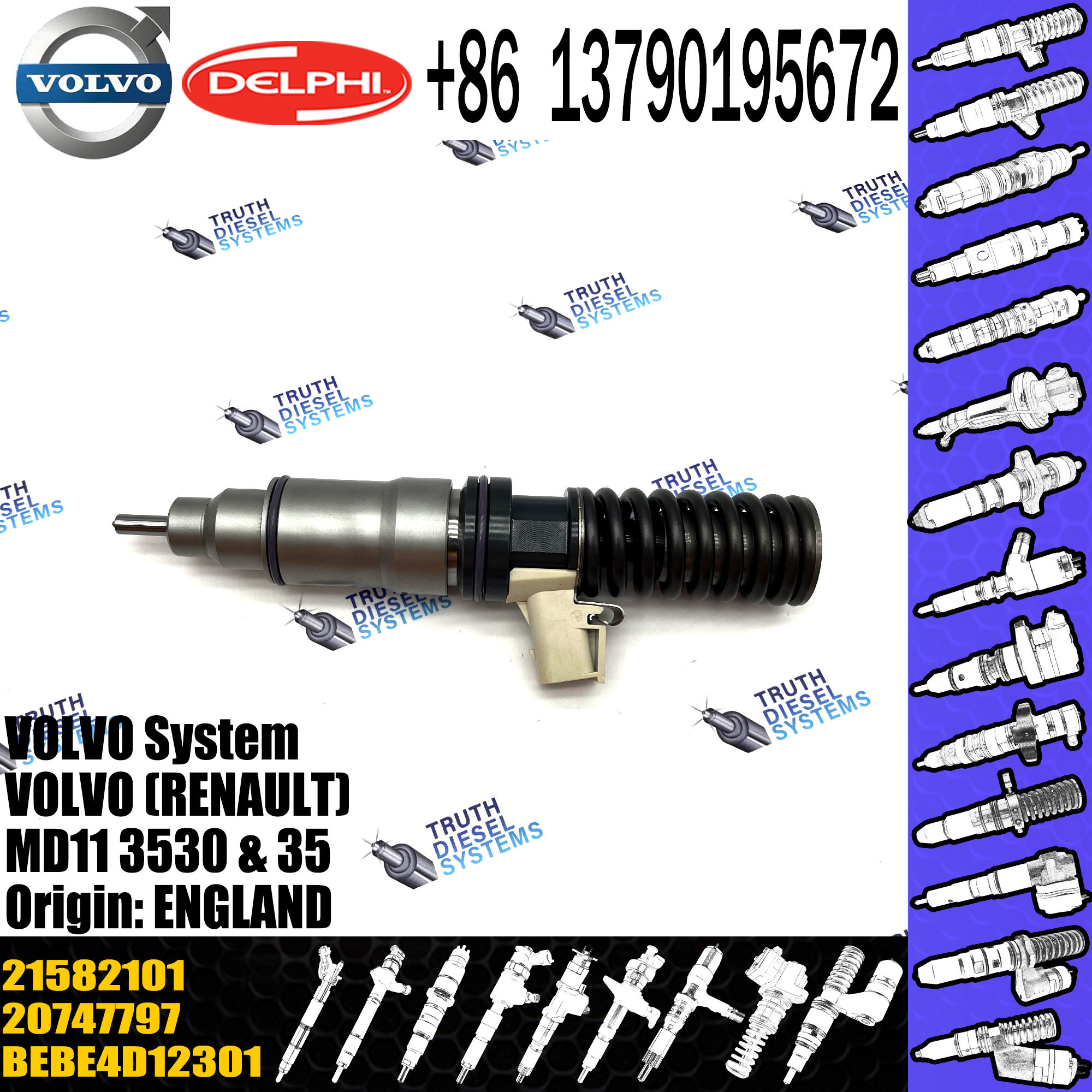Diesel Fuel Injector 21582101 for VOL E3 EUI BEBE4D37001 21582101 MD11 20747797 BEBE4D12201 BEBE4D12301 BEBE4D37001