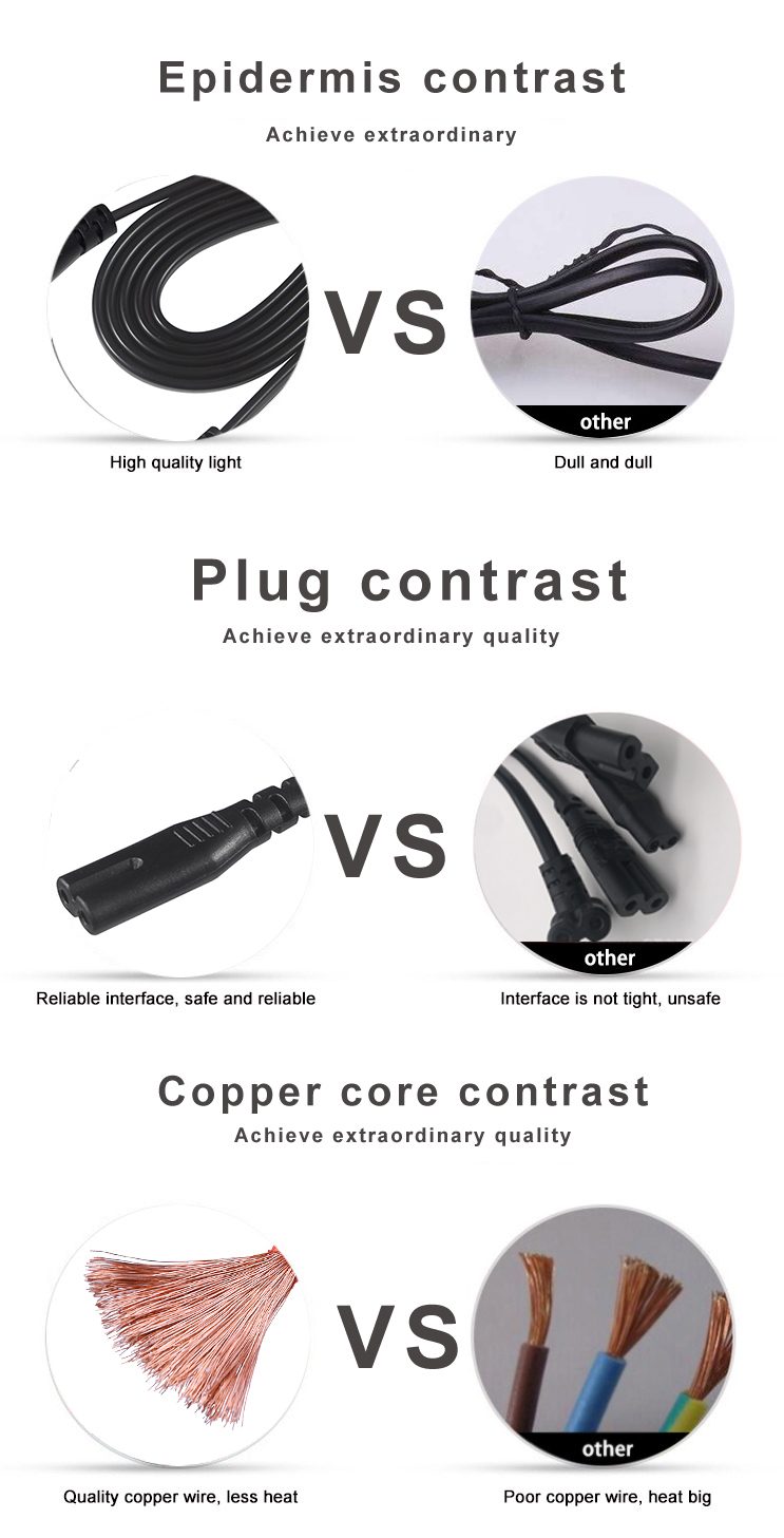 2M Iec320 Black Exposed Wire Power Cord Ac C7 To Figure 8 C8 Extension Cable