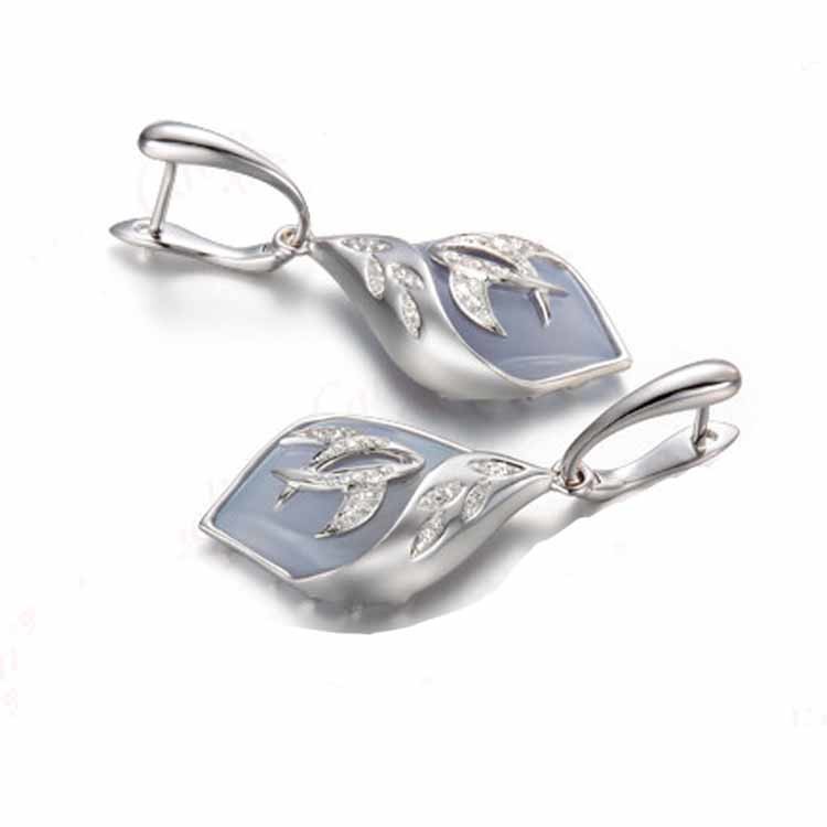 Women Jewelry Rose Gold Blue Chalcedony Dangle Earrings (GDE016)