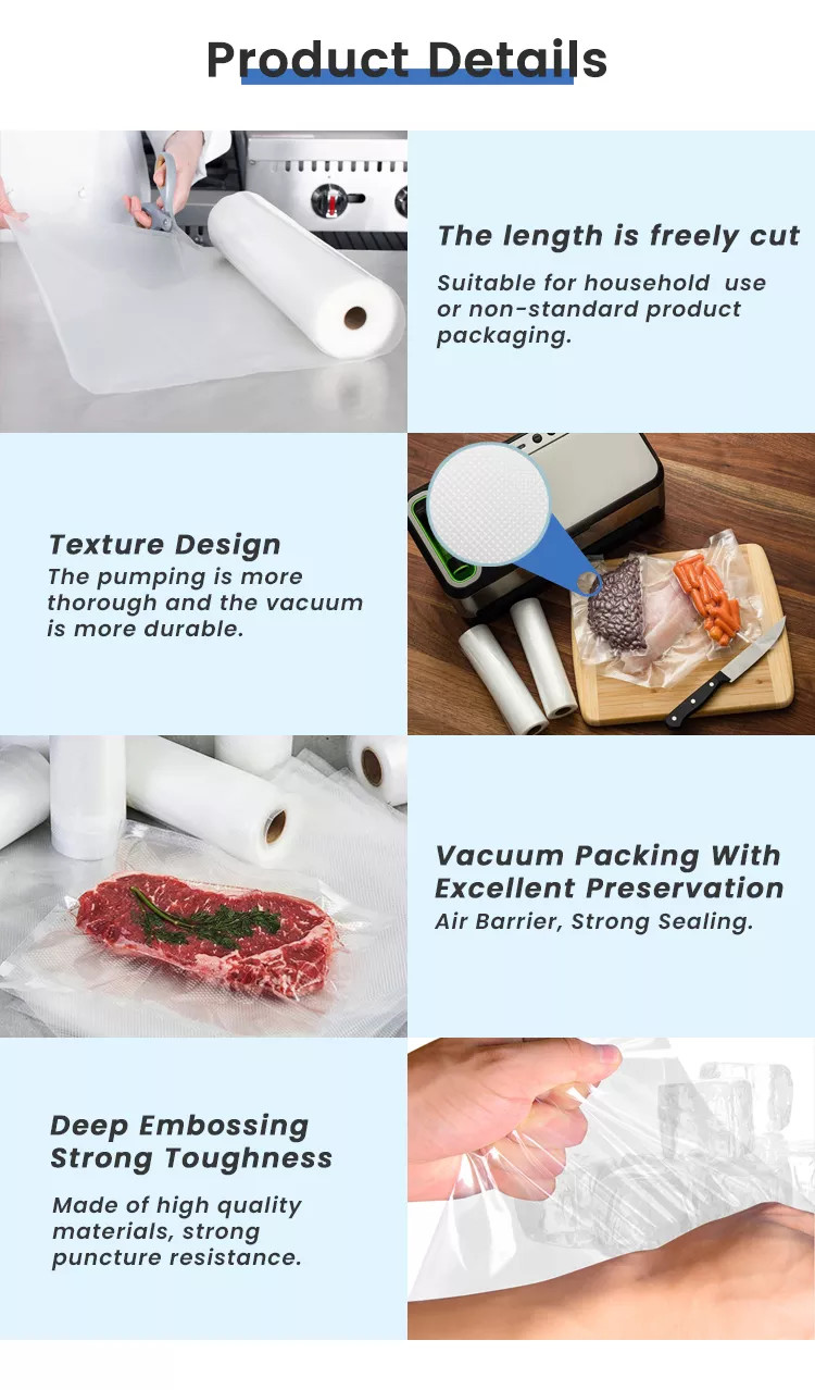 BPA Free PreCut Vacuum Sealer Bag Puncture Prevention Vacuum Seal Freezer Bag Food Saver Bag For Storage