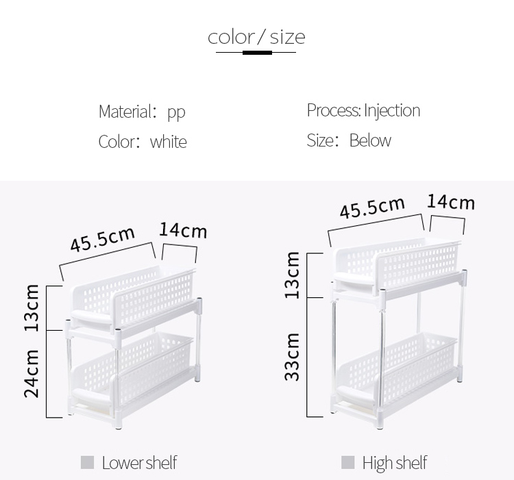Double Tiers Plastic Pantry Shelves PP Shelf Plastic Kitchen Rack