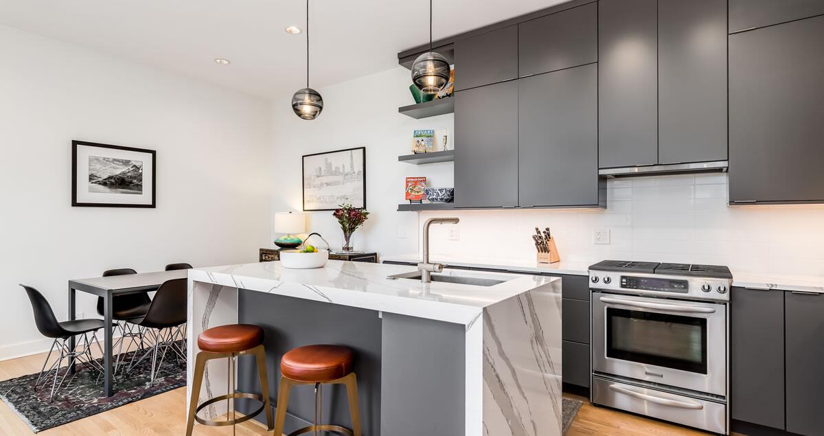 Effortlessly Stylish YALIG Gray Glossy Kitchen Cabinet with Lacquer Finish
