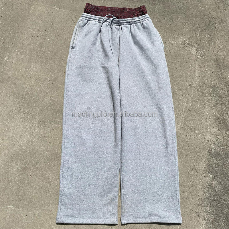 Custom Wide Leg Sweat Pants Cotton French Terry Double Waist Straight Trackpants for Men