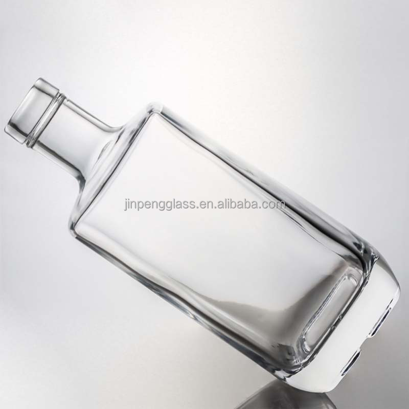 Elegant Square Glass Liquor Bottle 700ml 750ml for Whisky Vodka Gin Collar Material Glass